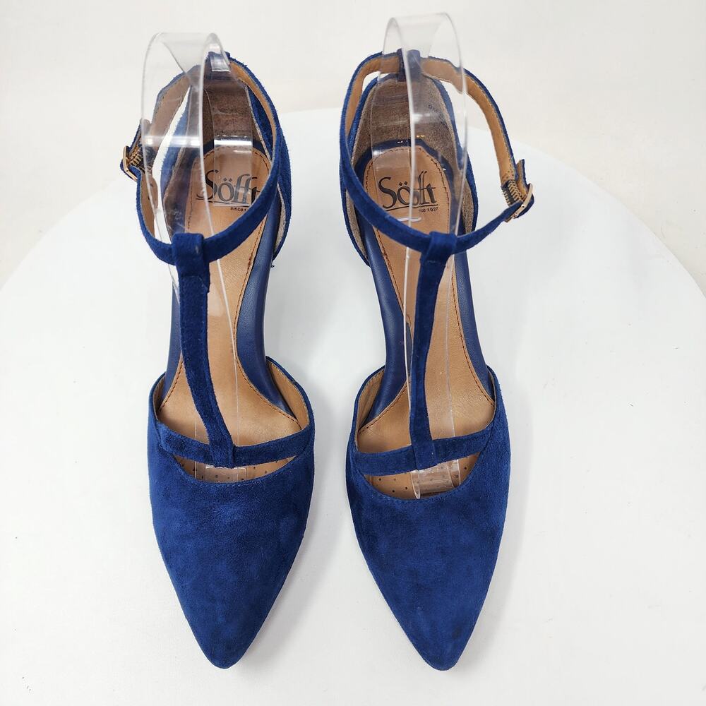 Sofft T-Strap Pumps Women 9M Blue Suede Pointed Toe Ankle Strap Heels 1540527 - Picture 3 of 11